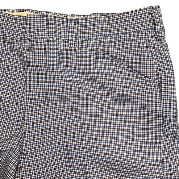Vintage Trousers Mens 32W 29L Blue Tan Micro Check Plaid Flat Front High Rise - Picture 2 of 13